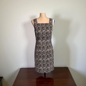 Black & White, Blue Geometric Bodycon Pencil Square-neck Dress